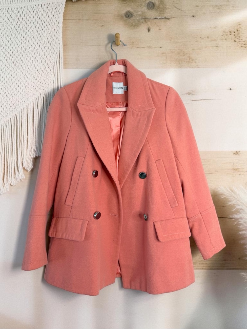 ASOS Petite Double Breasted Coat Coral Pink Tailored Longline US 2